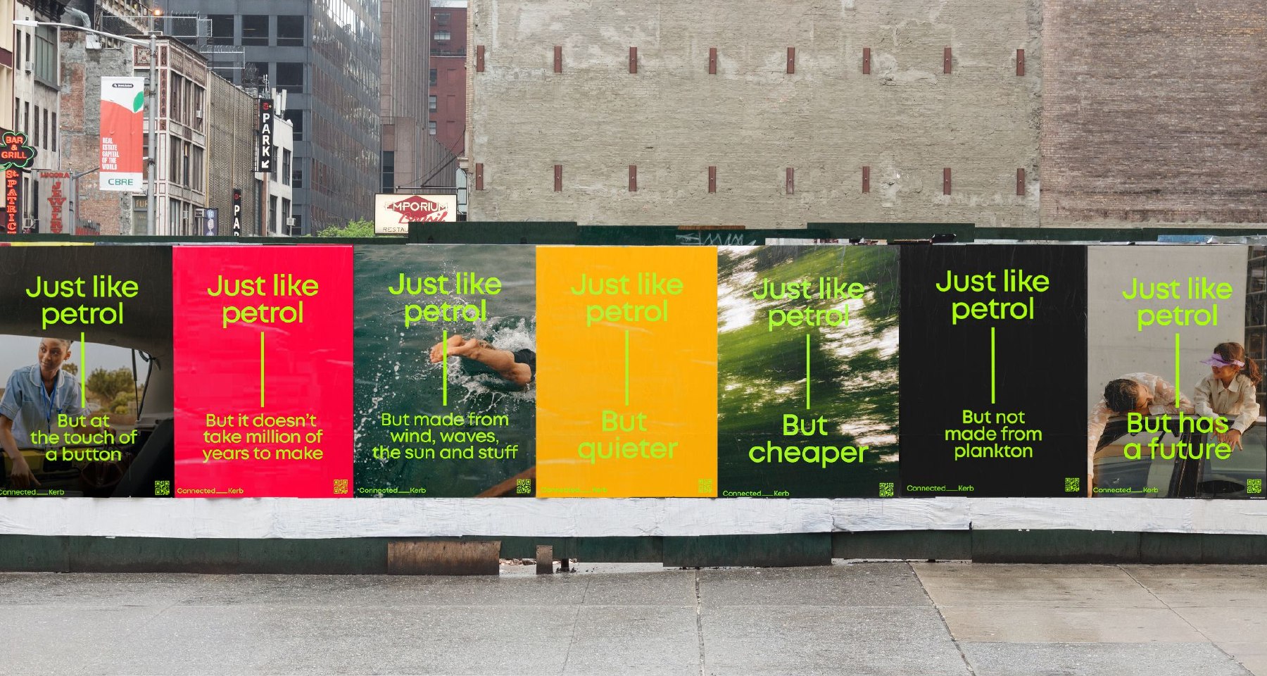 Just Like Petrol campaign posters on a street hoarding