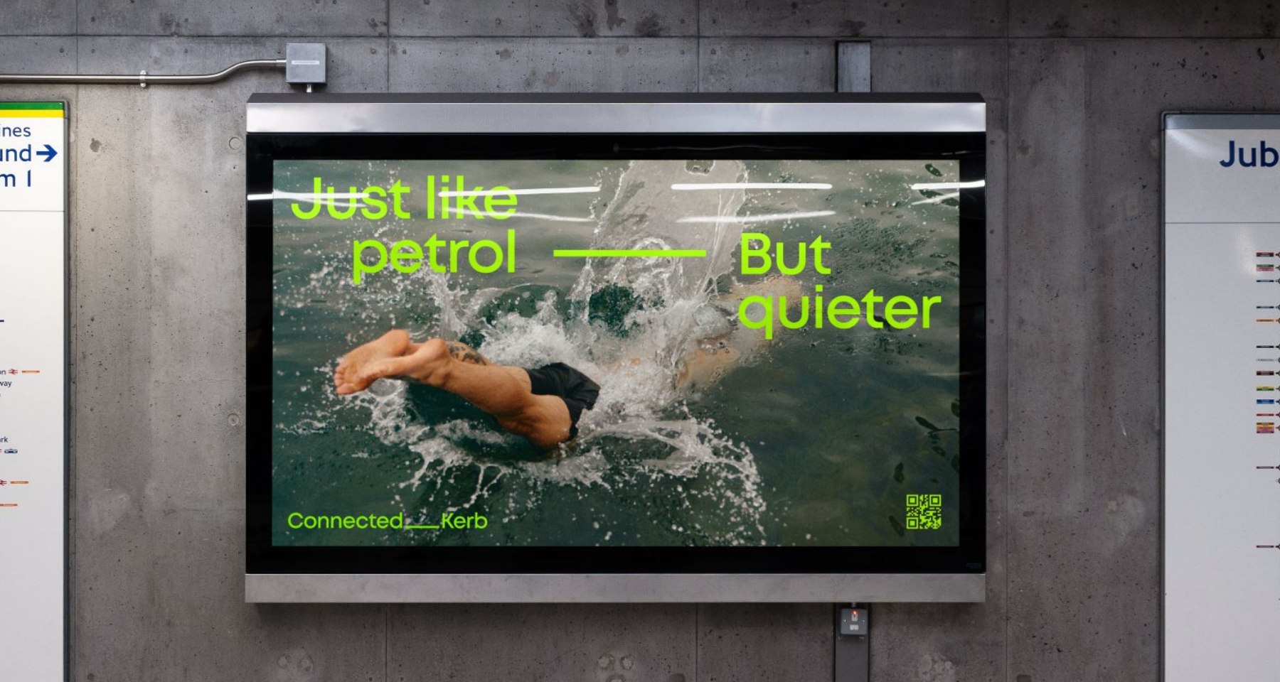Just Like Petrol quieter message in an Underground poster