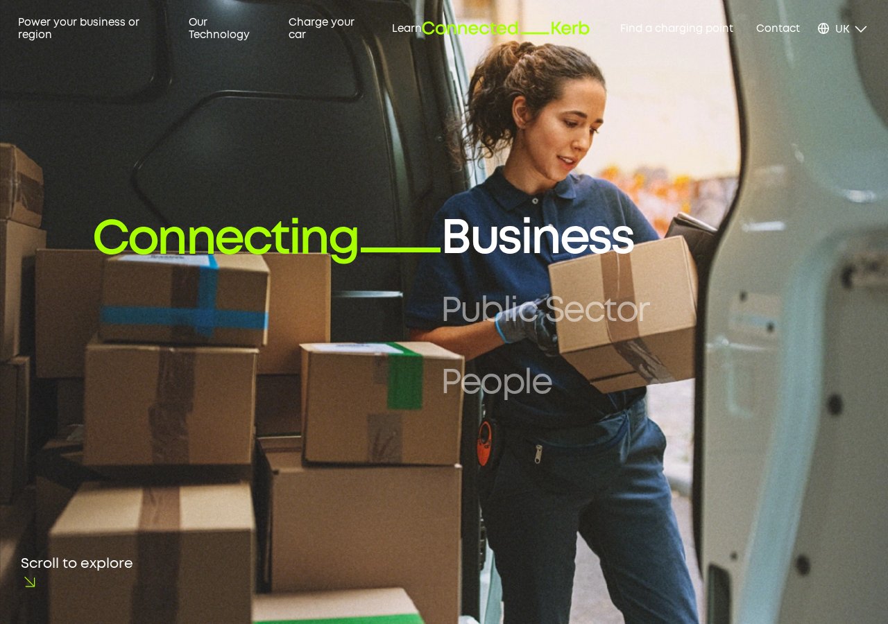 Connected Kerb website showing the refreshed brand