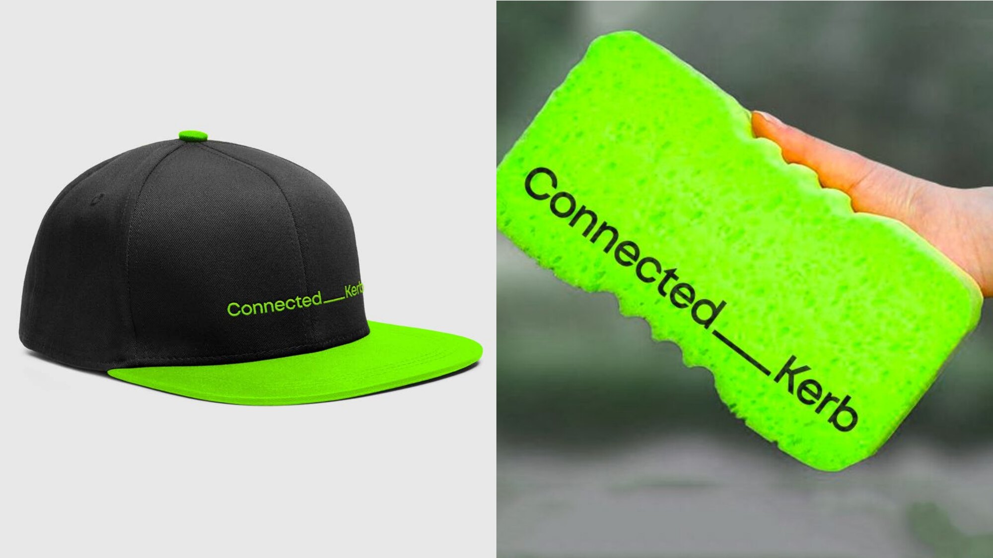 Connected Kerb cap and lime sponge with the underscore wordmark